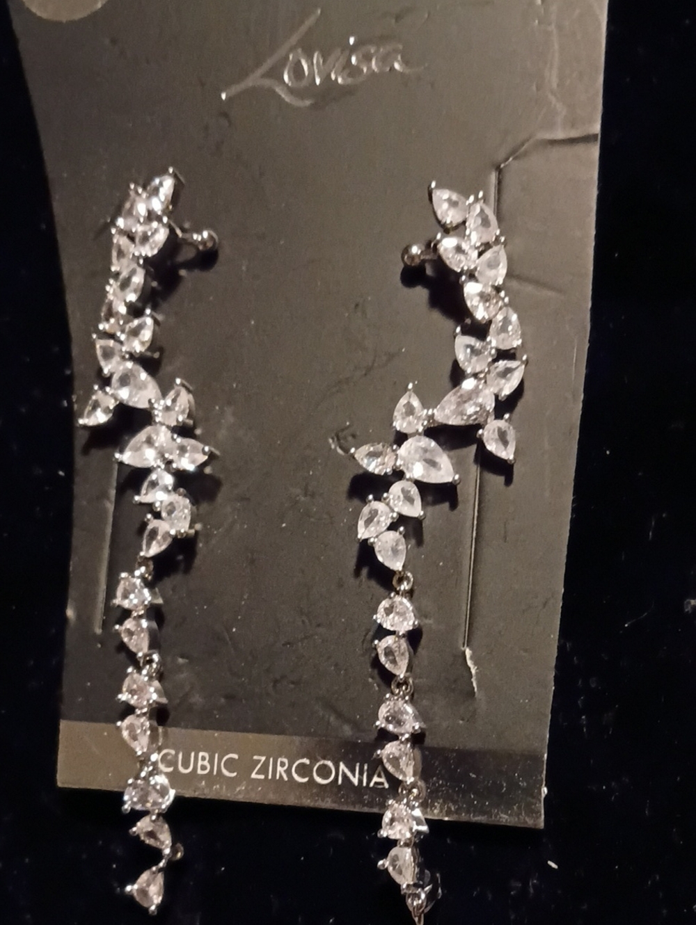 Silver Tone Cubic Zirconia  Teardrop Dangle Earrings